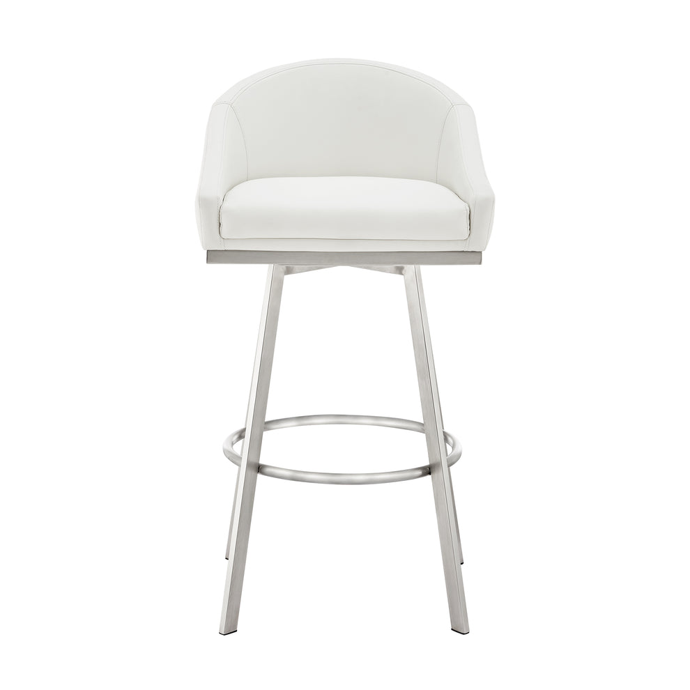Noran Swivel Counter Stool in Brushed Stainless Steel with White Faux Leather By Armen Living | Counter Stools | Modishstore - 3