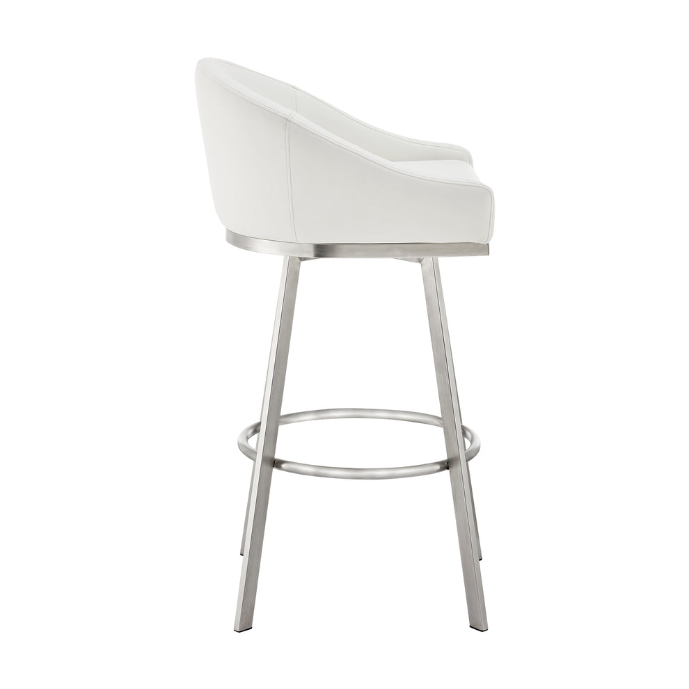 Noran Swivel Counter Stool in Brushed Stainless Steel with White Faux Leather By Armen Living | Counter Stools | Modishstore - 4