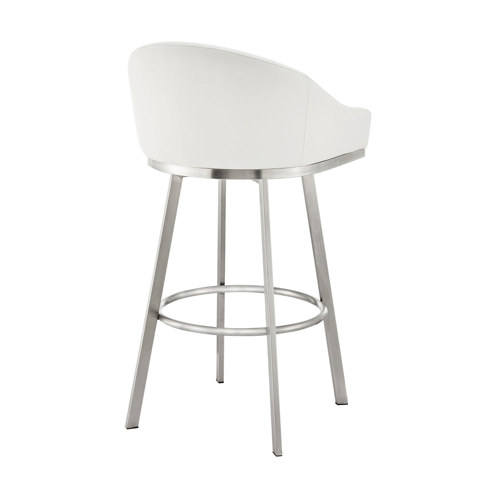 Noran Swivel Counter Stool in Brushed Stainless Steel with White Faux Leather By Armen Living | Counter Stools | Modishstore - 5