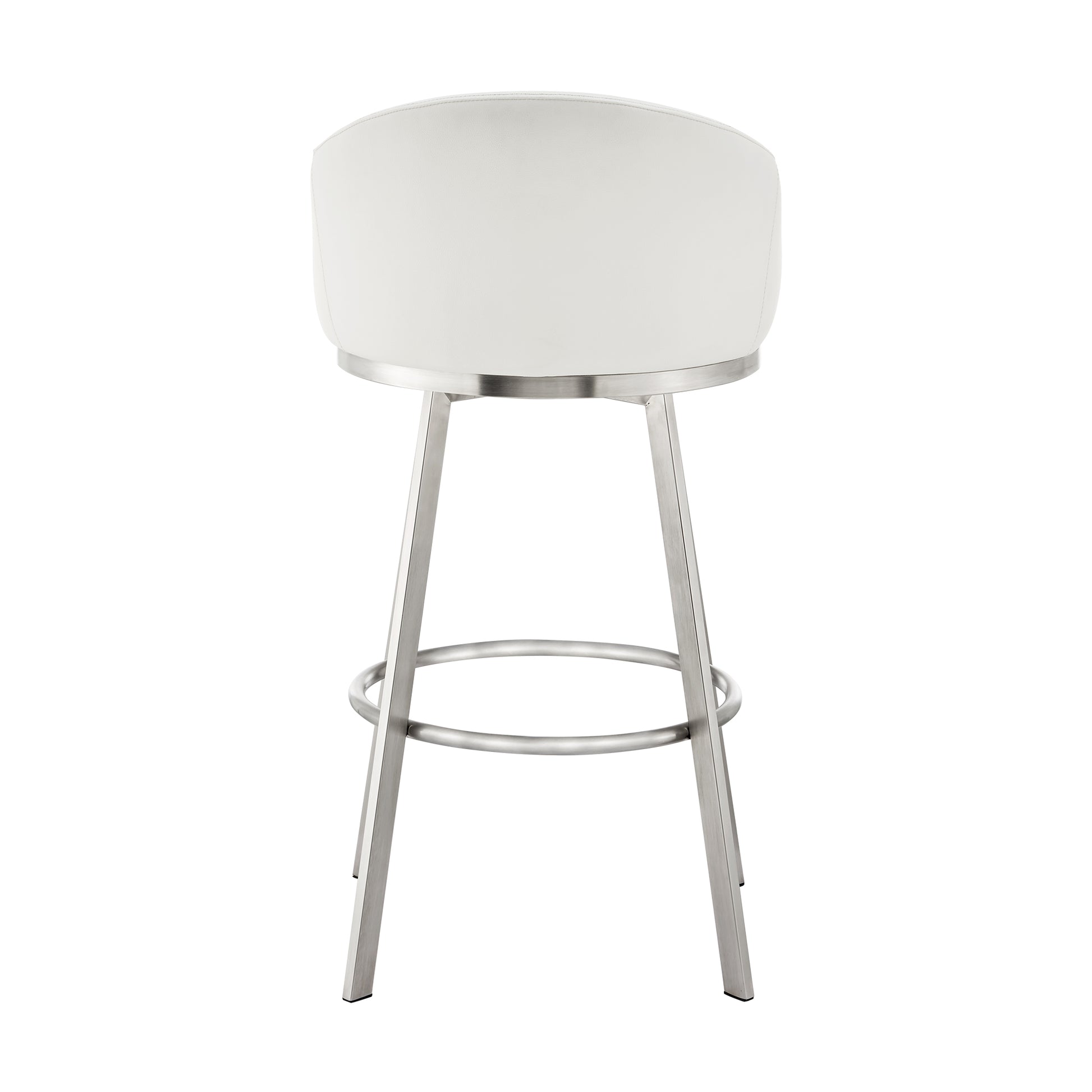 Noran Swivel Counter Stool in Brushed Stainless Steel with White Faux Leather By Armen Living | Counter Stools | Modishstore - 6