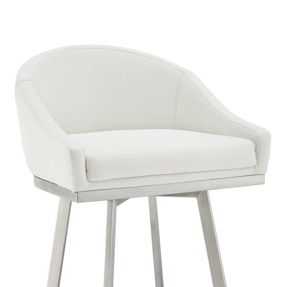 Noran Swivel Counter Stool in Brushed Stainless Steel with White Faux Leather By Armen Living | Counter Stools | Modishstore - 7