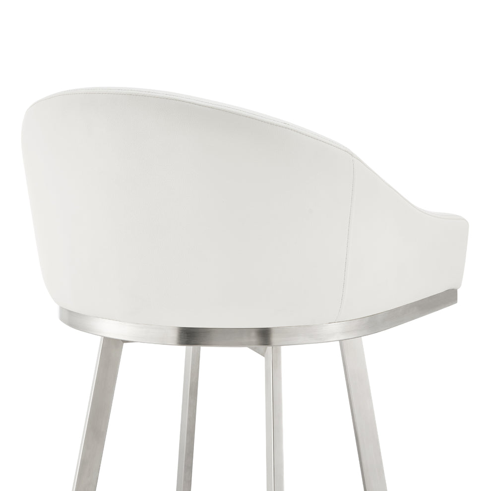 Noran Swivel Counter Stool in Brushed Stainless Steel with White Faux Leather By Armen Living | Counter Stools | Modishstore - 10