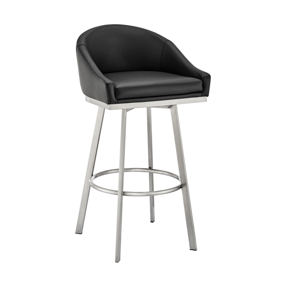 Noran Swivel Counter Stool in Brushed Stainless Steel with White Faux Leather By Armen Living | Counter Stools | Modishstore - 12
