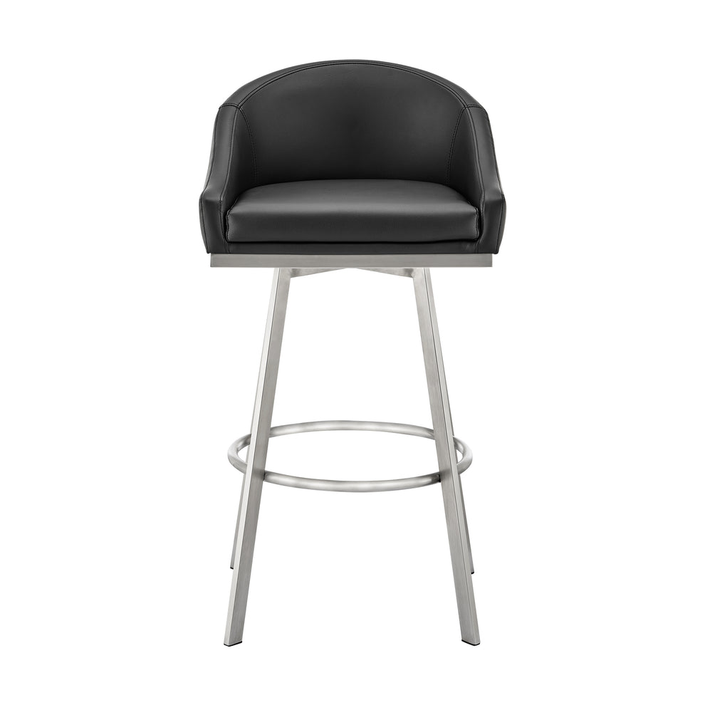 Noran Swivel Counter Stool in Brushed Stainless Steel with White Faux Leather By Armen Living | Counter Stools | Modishstore - 13