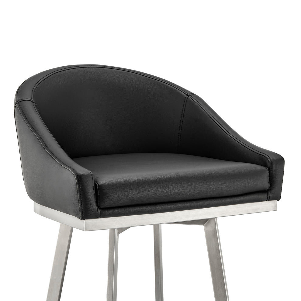 Noran Swivel Counter Stool in Brushed Stainless Steel with White Faux Leather By Armen Living | Counter Stools | Modishstore - 17