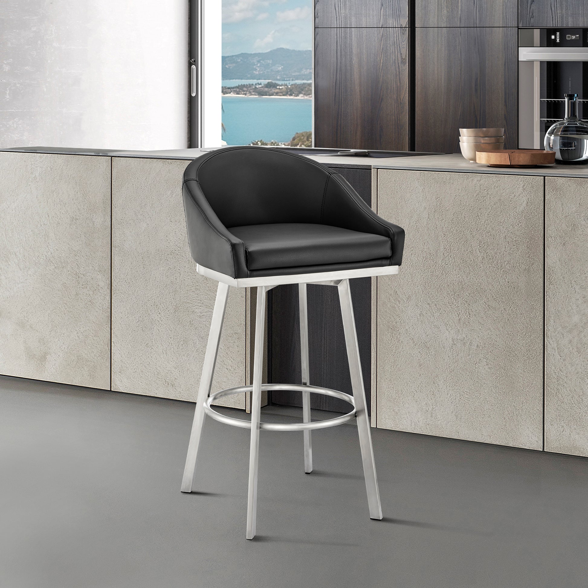 Noran Swivel Counter Stool in Brushed Stainless Steel with White Faux Leather By Armen Living | Counter Stools | Modishstore - 11