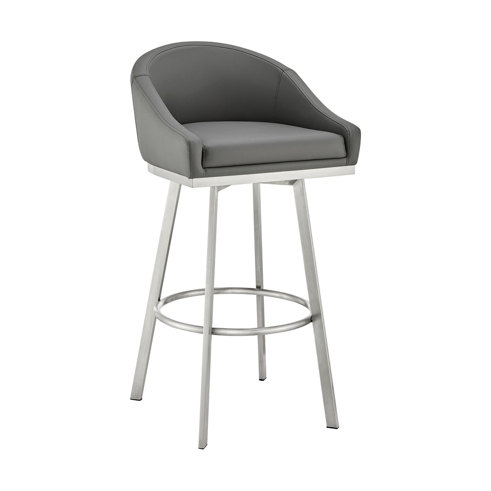 Noran Swivel Counter Stool in Brushed Stainless Steel with White Faux Leather By Armen Living | Counter Stools | Modishstore - 22