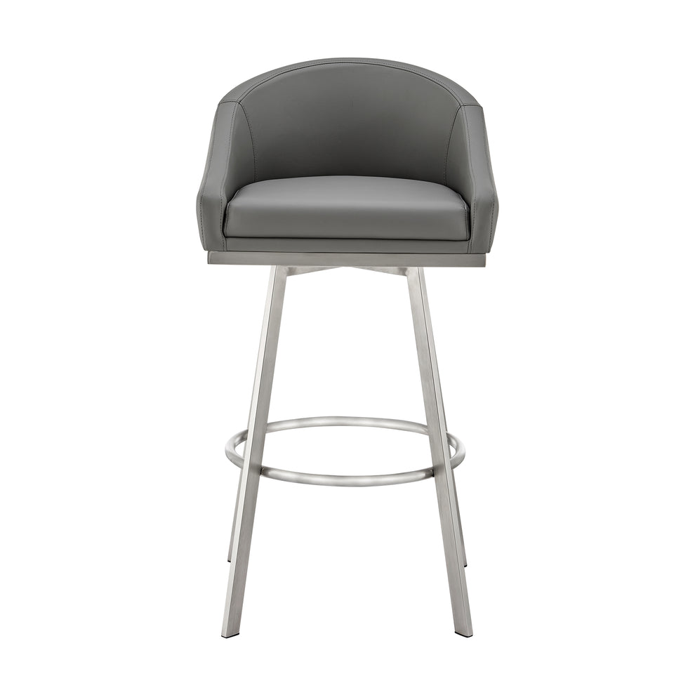 Noran Swivel Counter Stool in Brushed Stainless Steel with White Faux Leather By Armen Living | Counter Stools | Modishstore - 23