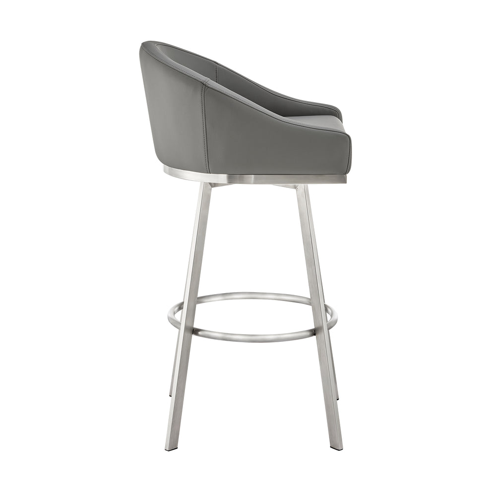 Noran Swivel Counter Stool in Brushed Stainless Steel with White Faux Leather By Armen Living | Counter Stools | Modishstore - 24
