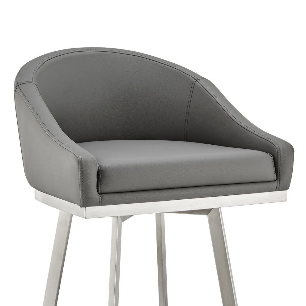 Noran Swivel Counter Stool in Brushed Stainless Steel with White Faux Leather By Armen Living | Counter Stools | Modishstore - 27
