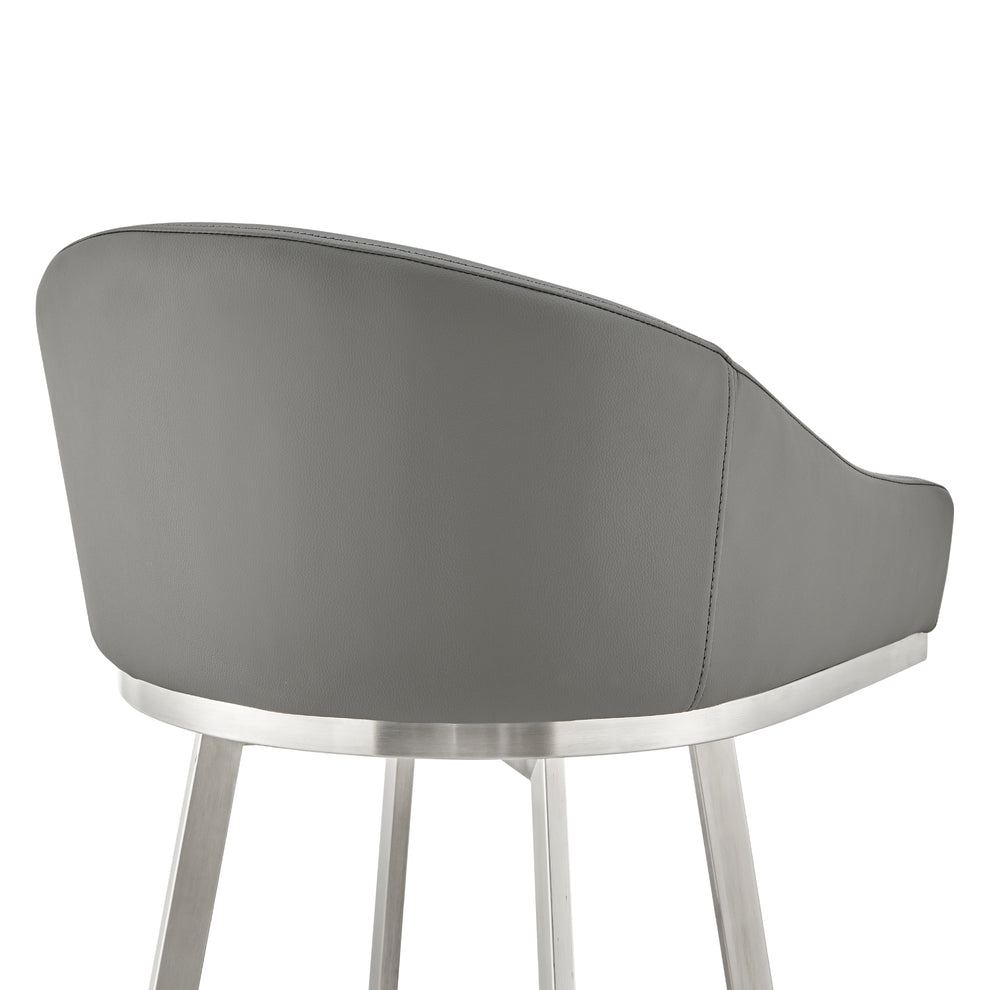 Noran Swivel Counter Stool in Brushed Stainless Steel with White Faux Leather By Armen Living | Counter Stools | Modishstore - 30