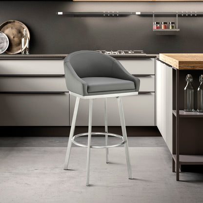 Noran Swivel Counter Stool in Brushed Stainless Steel with White Faux Leather By Armen Living | Counter Stools | Modishstore - 21