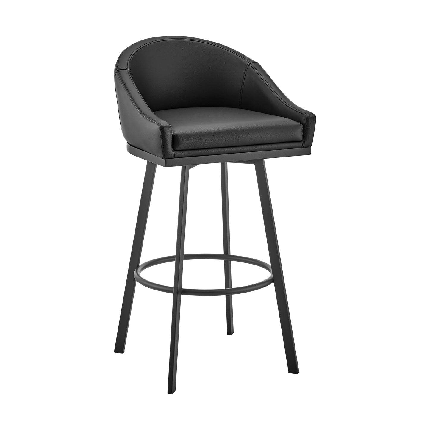 Noran Swivel Counter Stool in Black Metal with Black Faux Leather By Armen Living | Counter Stools | Modishstore - 2