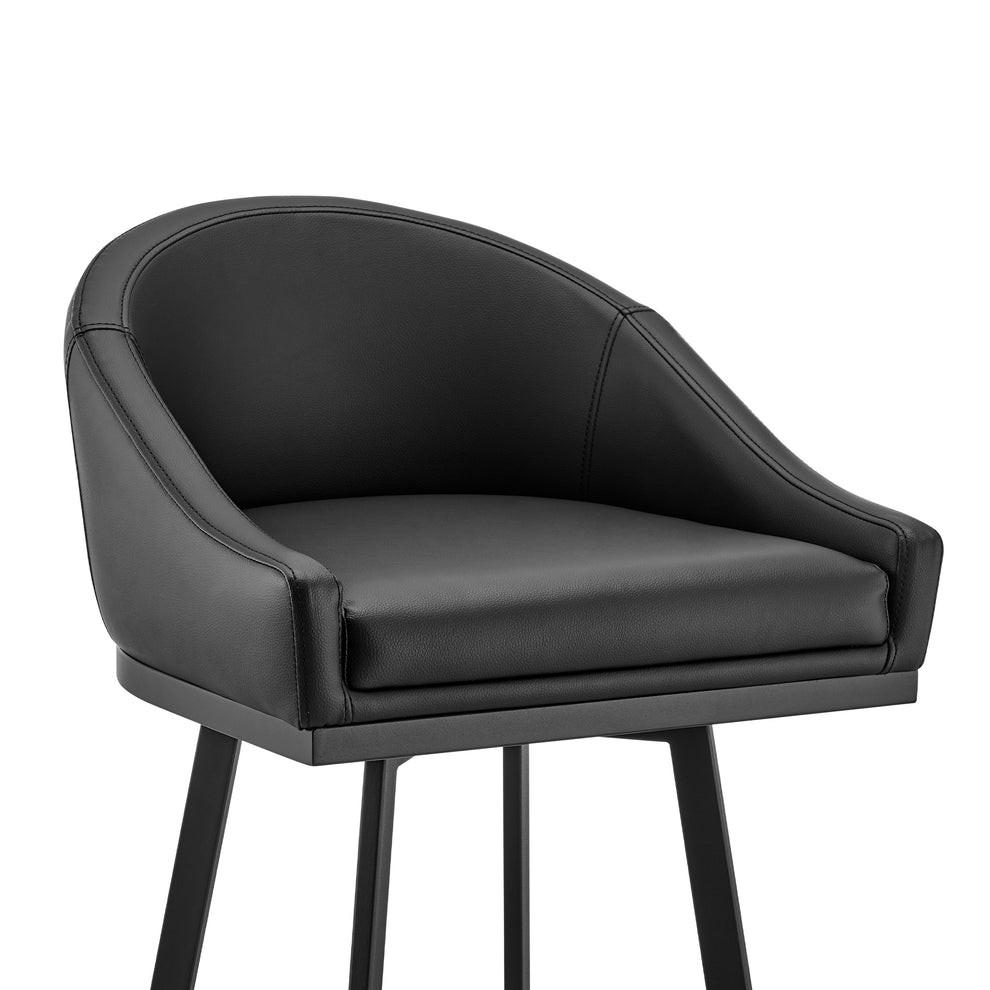 Noran Swivel Counter Stool in Black Metal with Black Faux Leather By Armen Living | Counter Stools | Modishstore - 7