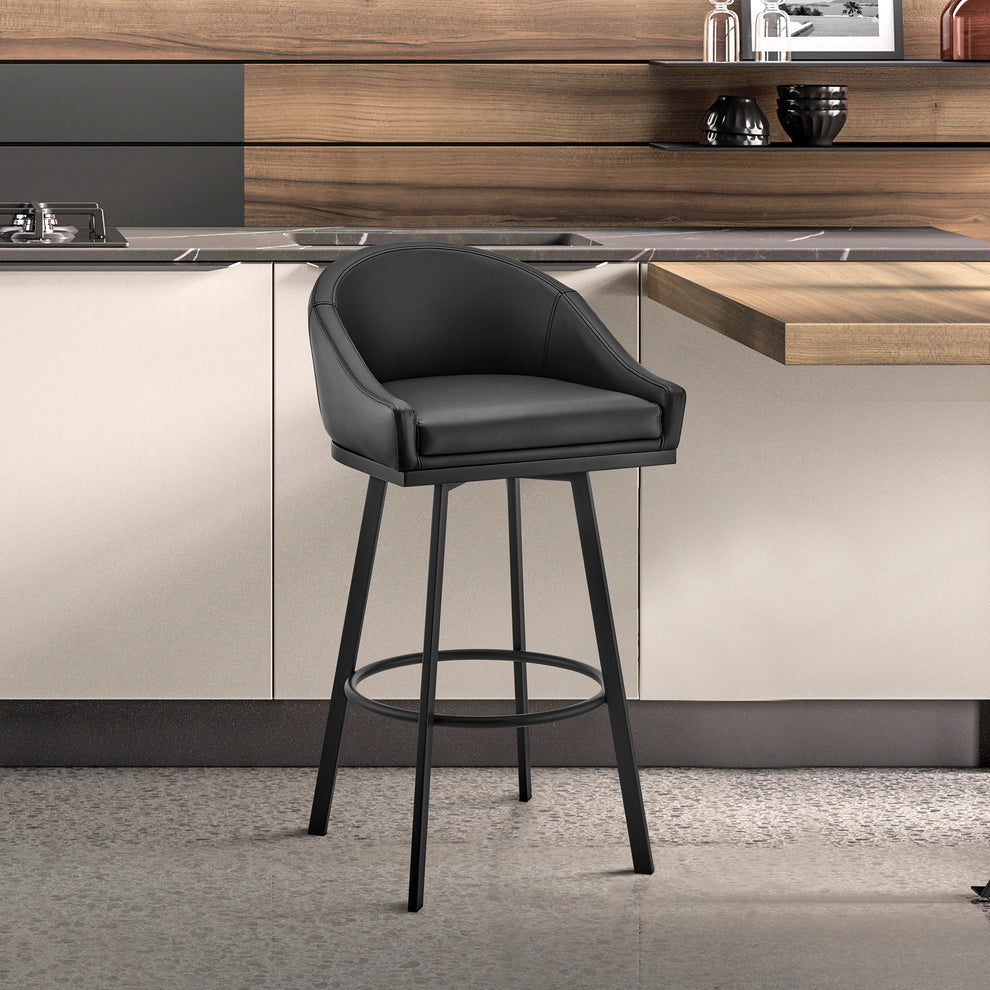 Noran Swivel Counter Stool in Black Metal with Black Faux Leather By Armen Living | Counter Stools | Modishstore