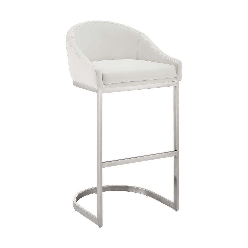Atherik Bar Stool in Brushed Stainless Steel with White Faux Leather By Armen Living | Bar Stools | Modishstore - 2
