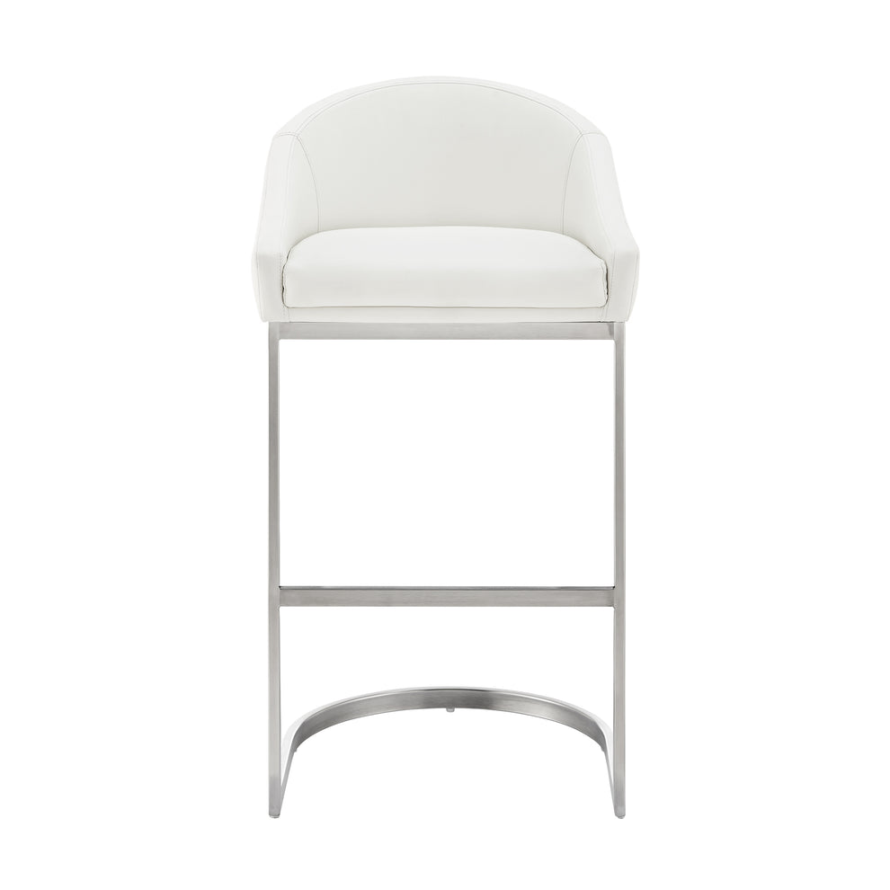 Atherik Bar Stool in Brushed Stainless Steel with White Faux Leather By Armen Living | Bar Stools | Modishstore - 3