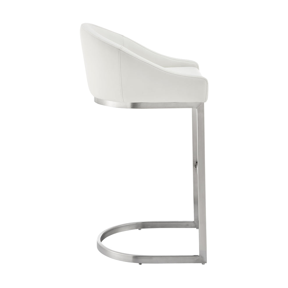 Atherik Bar Stool in Brushed Stainless Steel with White Faux Leather By Armen Living | Bar Stools | Modishstore - 4