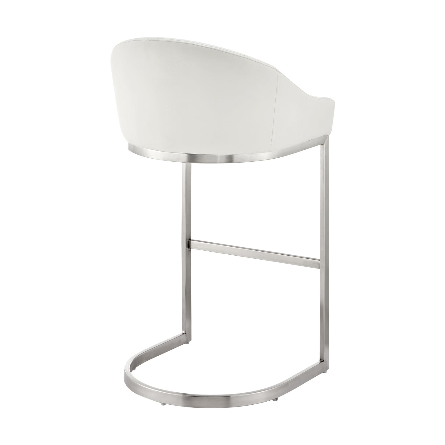 Atherik Bar Stool in Brushed Stainless Steel with White Faux Leather By Armen Living | Bar Stools | Modishstore - 5