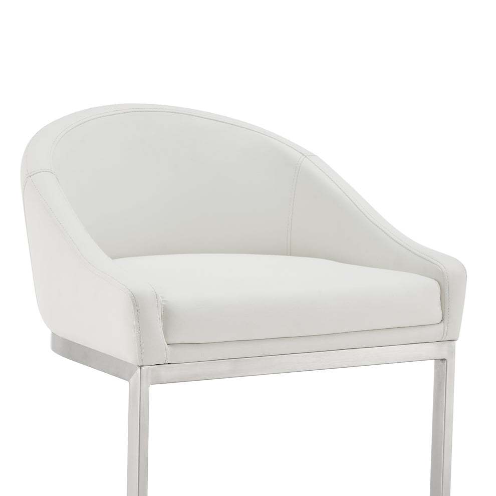 Atherik Bar Stool in Brushed Stainless Steel with White Faux Leather By Armen Living | Bar Stools | Modishstore - 7