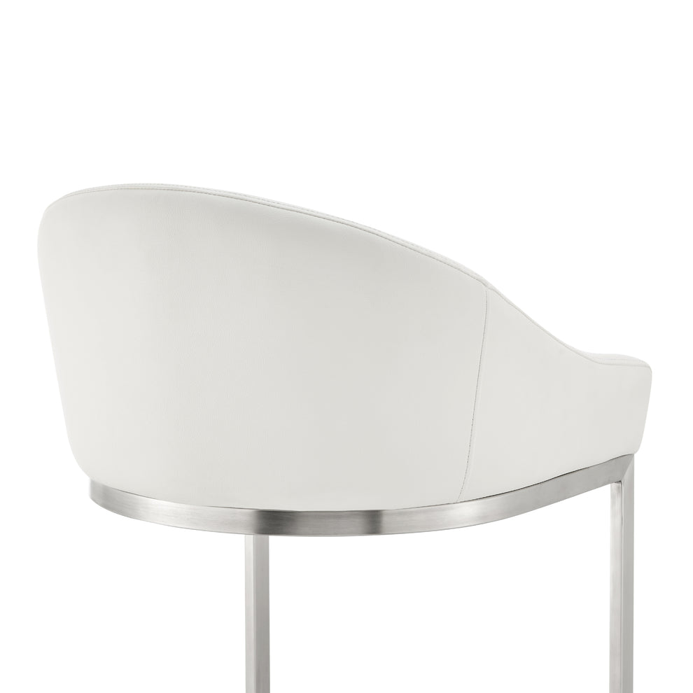 Atherik Bar Stool in Brushed Stainless Steel with White Faux Leather By Armen Living | Bar Stools | Modishstore - 10