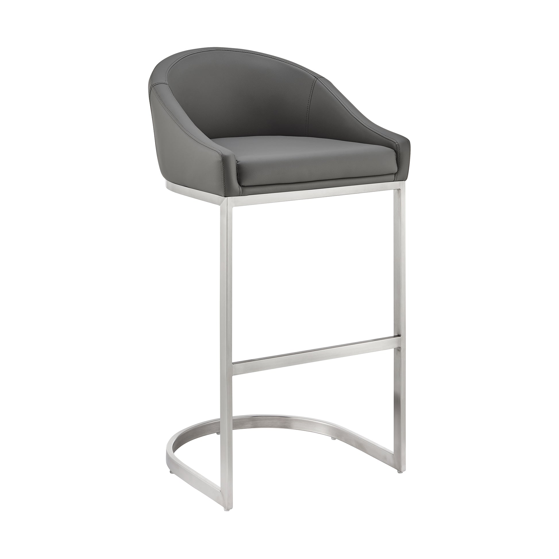 Atherik Bar Stool in Brushed Stainless Steel with White Faux Leather By Armen Living | Bar Stools | Modishstore - 12