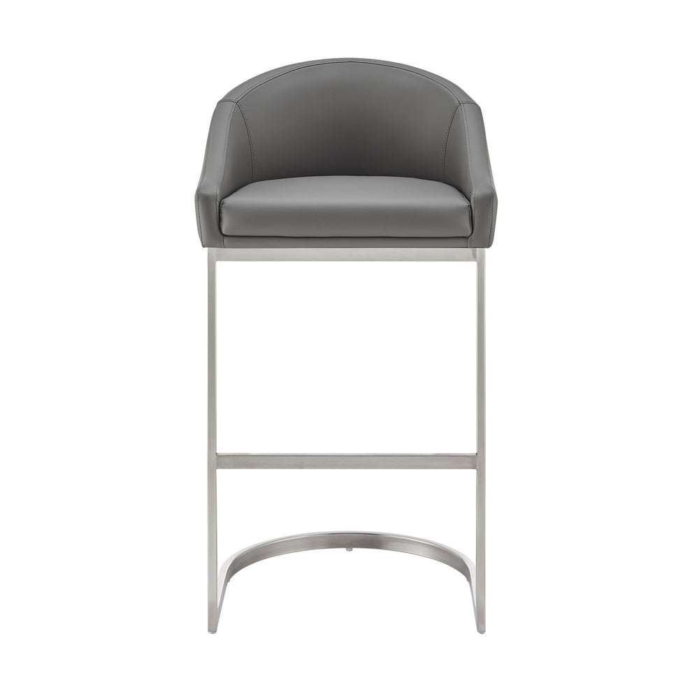 Atherik Bar Stool in Brushed Stainless Steel with White Faux Leather By Armen Living | Bar Stools | Modishstore - 13