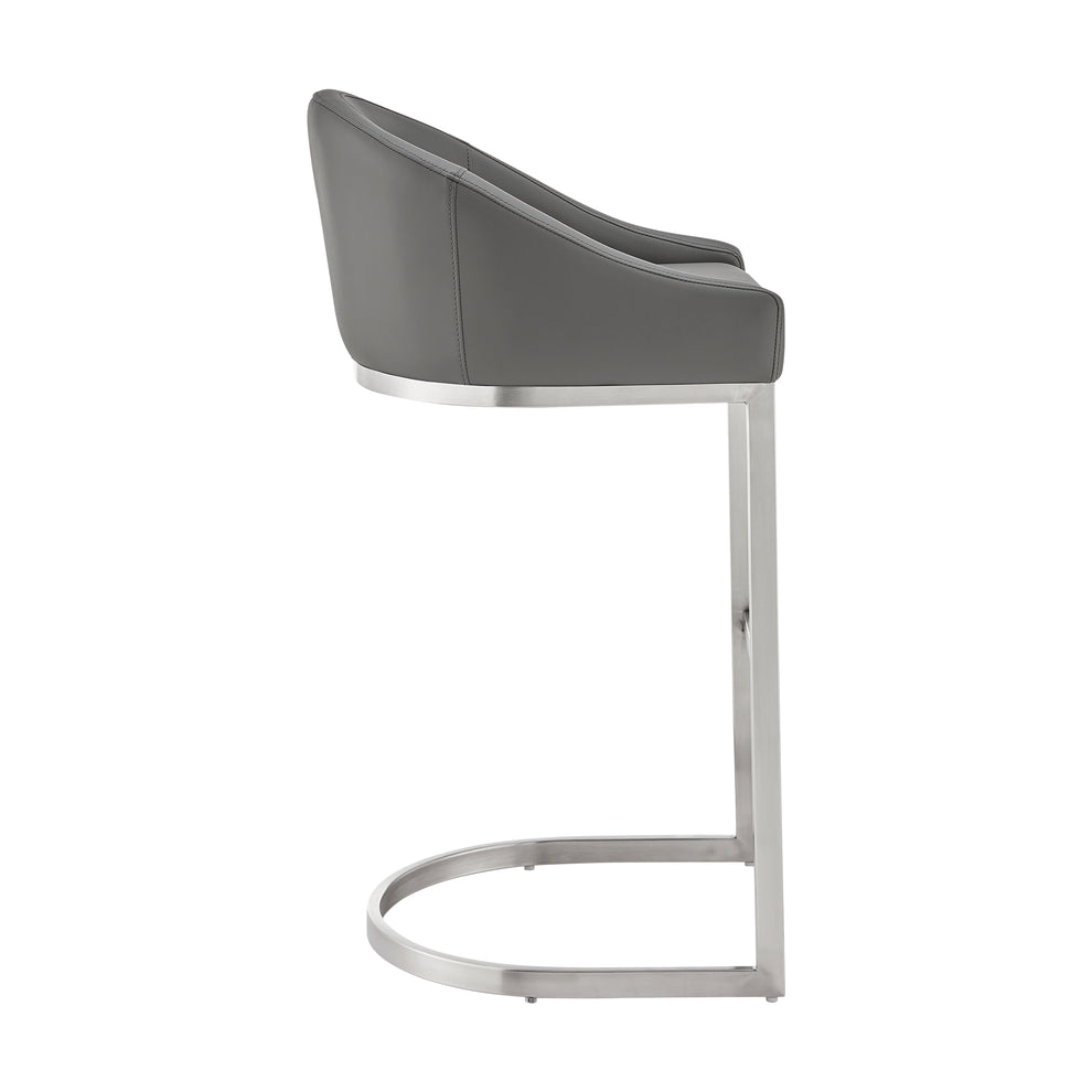 Atherik Bar Stool in Brushed Stainless Steel with White Faux Leather By Armen Living | Bar Stools | Modishstore - 14