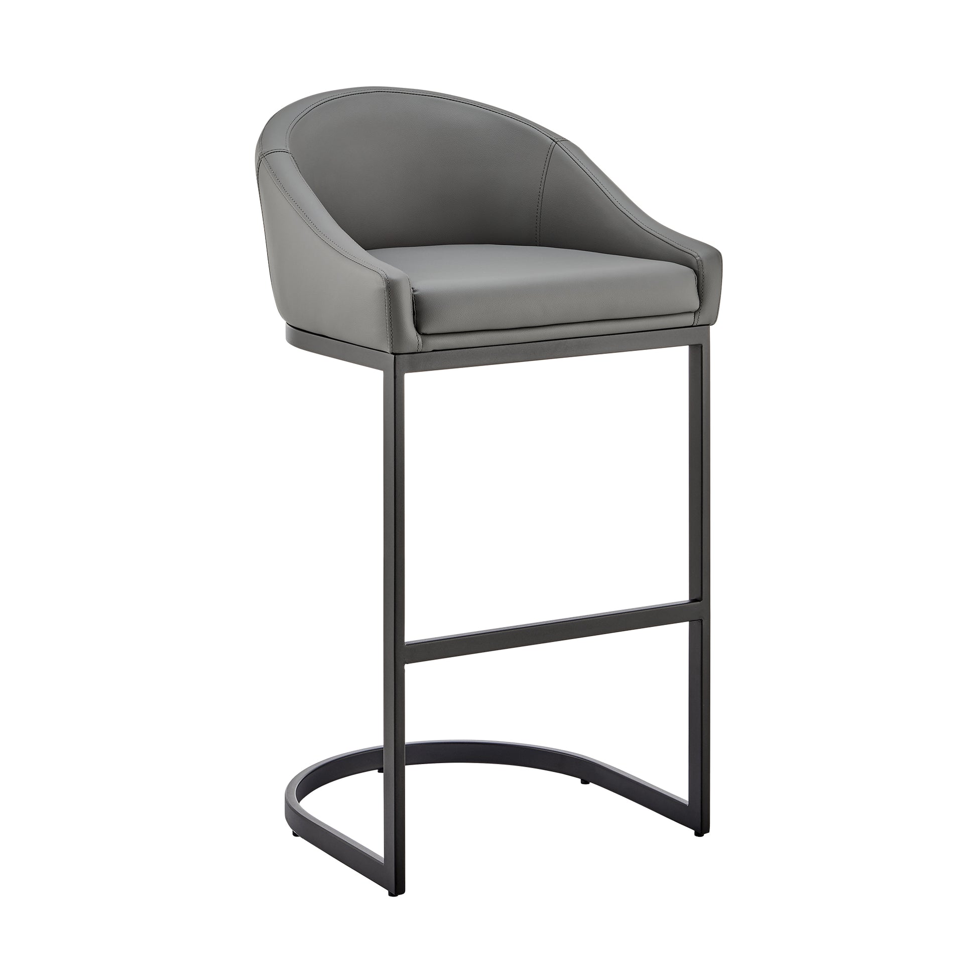 Atherik Bar Stool in Black Metal with Grey Faux Leather By Armen Living | Bar Stools | Modishstore - 2