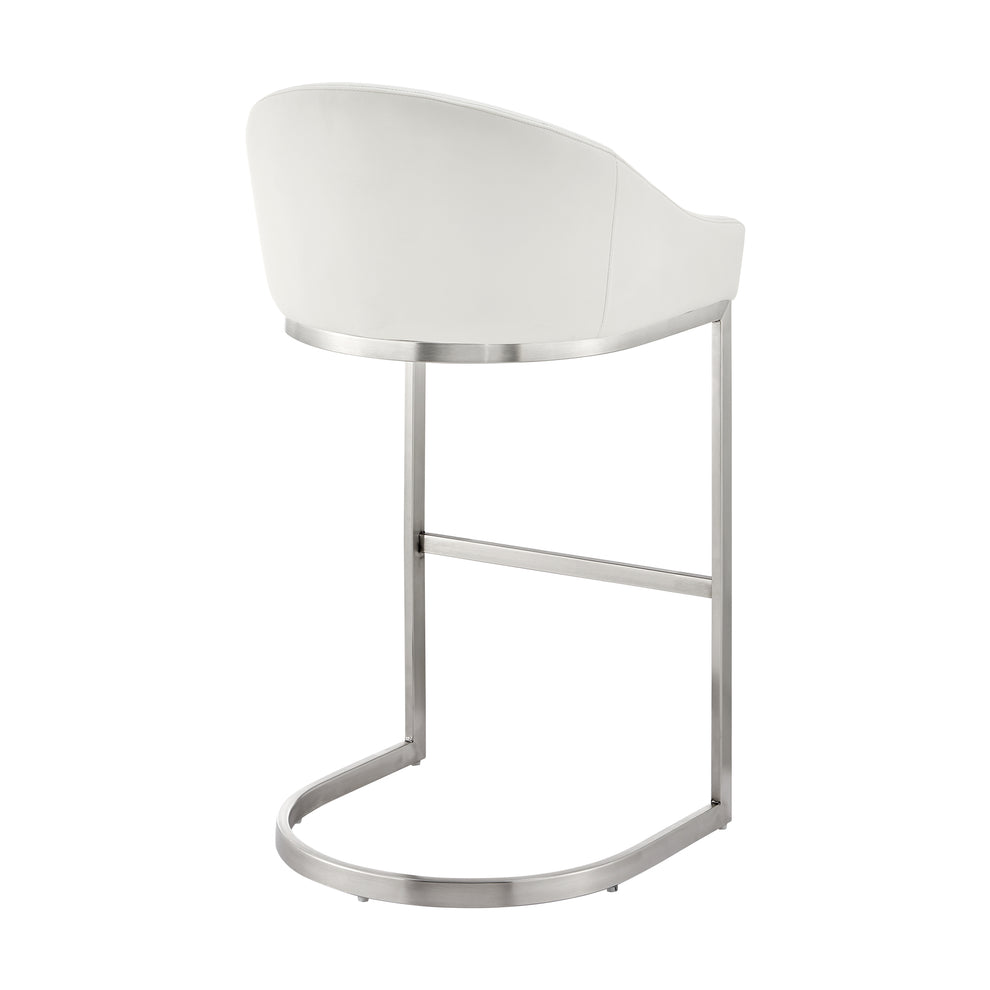 Atherik Counter Stool in Brushed Stainless Steel with White Faux Leather By Armen Living | Counter Stools | Modishstore - 5