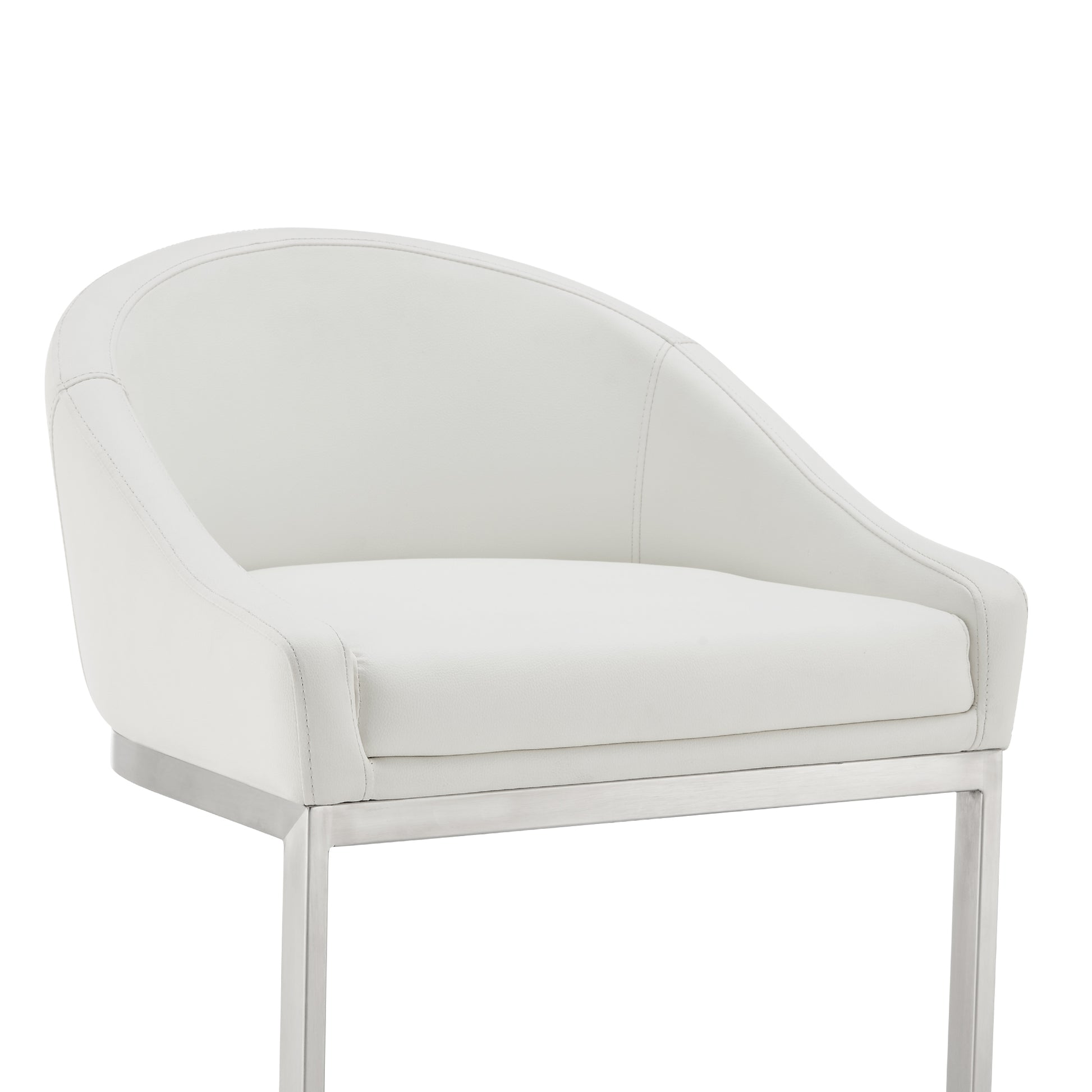 Atherik Counter Stool in Brushed Stainless Steel with White Faux Leather By Armen Living | Counter Stools | Modishstore - 7