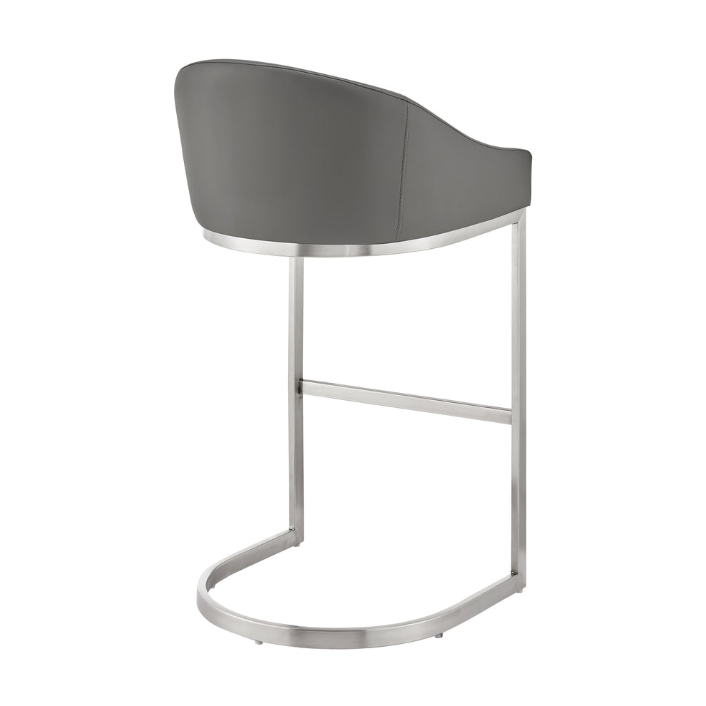 Atherik Counter Stool in Brushed Stainless Steel with White Faux Leather By Armen Living | Counter Stools | Modishstore - 15