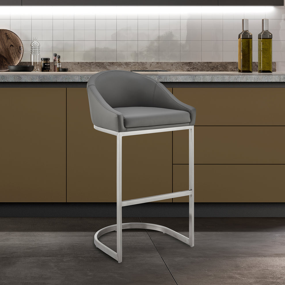 Atherik Counter Stool in Brushed Stainless Steel with White Faux Leather By Armen Living | Counter Stools | Modishstore - 11