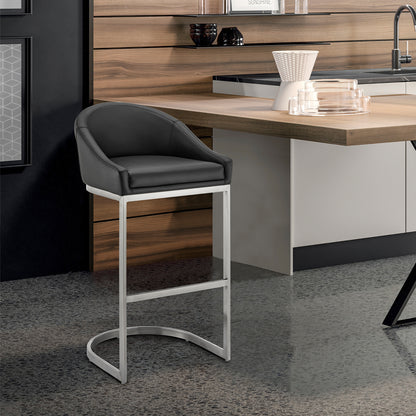 Atherik Counter Stool in Brushed Stainless Steel with White Faux Leather By Armen Living | Counter Stools | Modishstore - 21