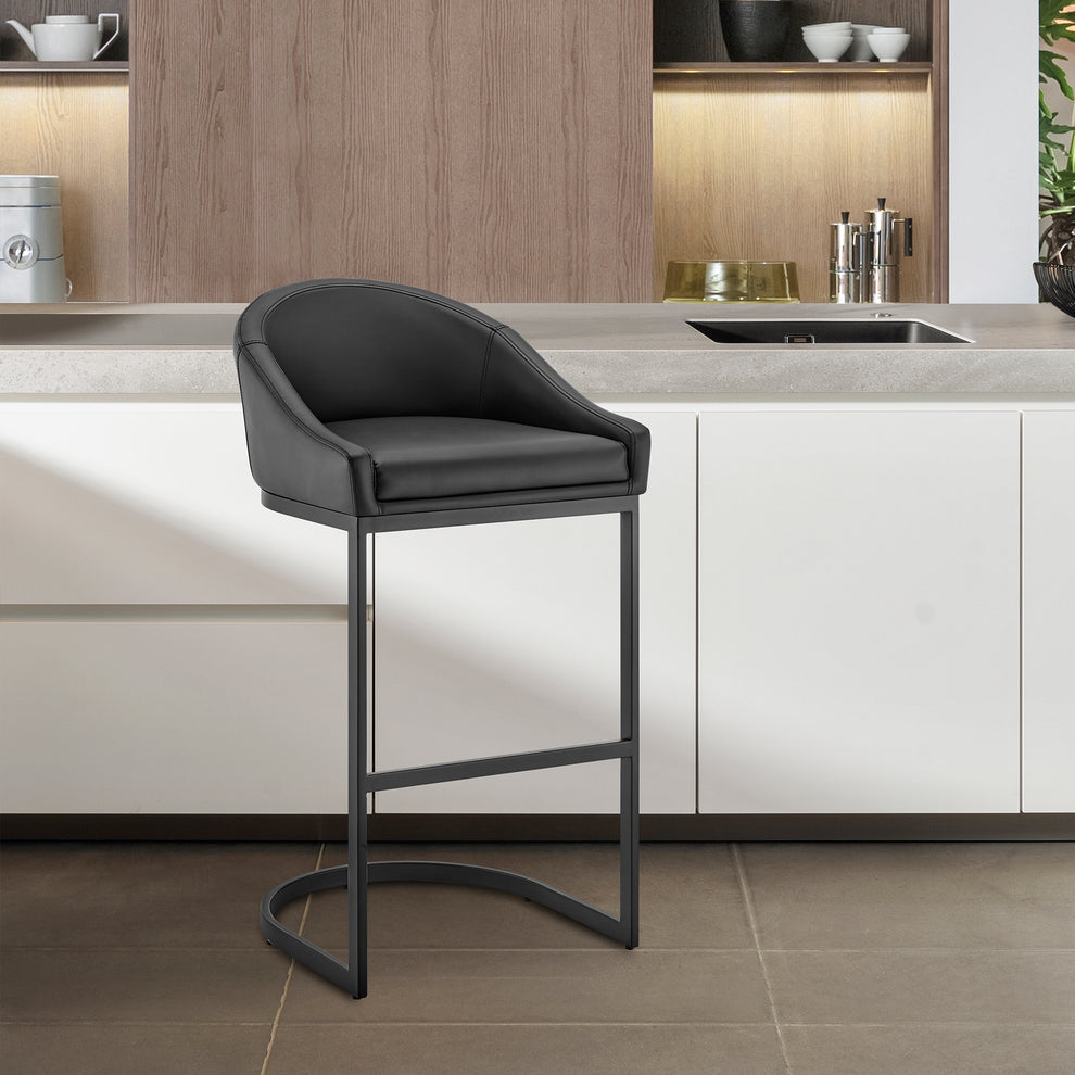 Atherik Counter Stool in Black Metal with Grey Faux Leather By Armen Living | Counter Stools | Modishstore - 11