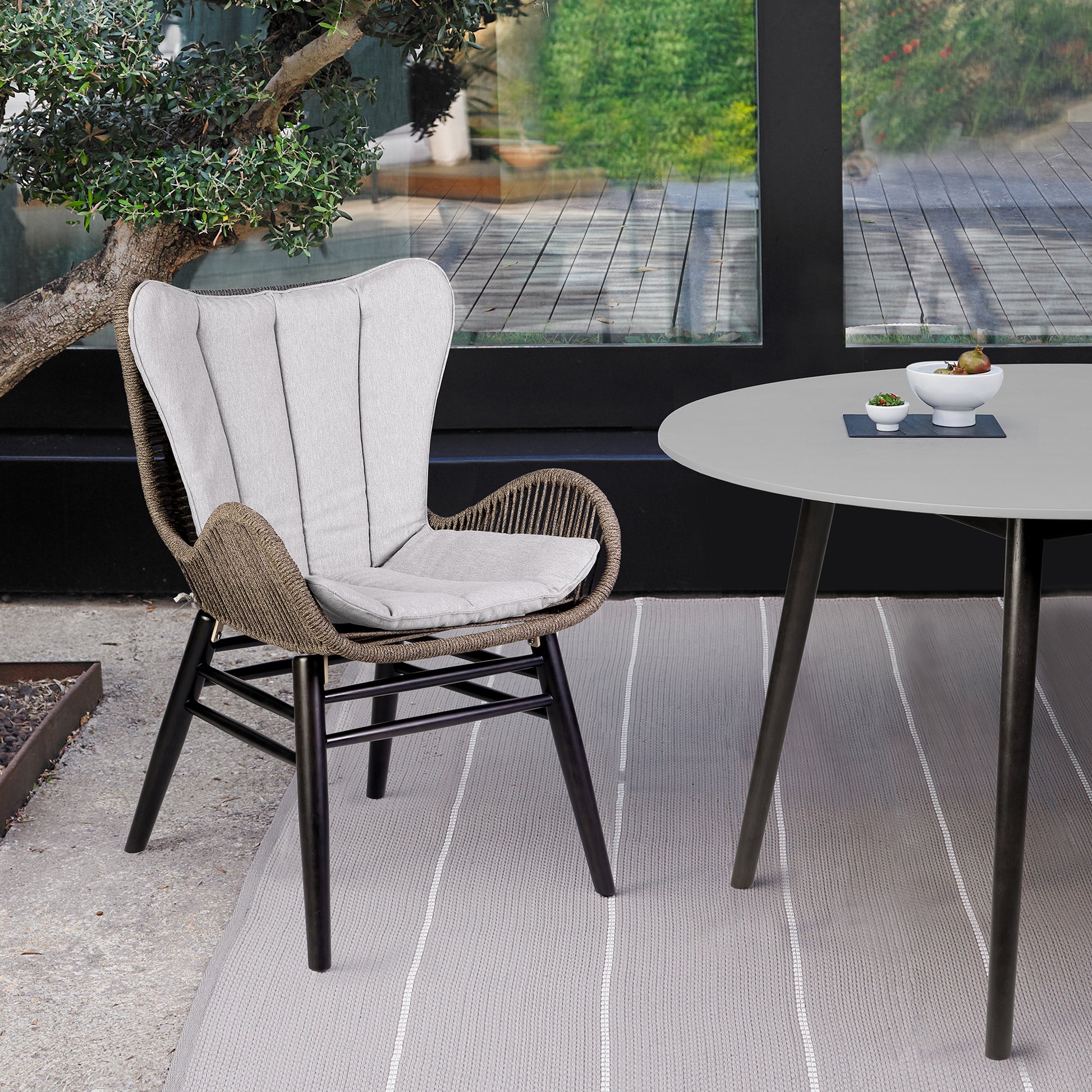 Fanny Outdoor Patio Dining Chair in Dark Eucalyptus Wood and Truffle Rope By Armen Living | Outdoor Chairs | Modishstore