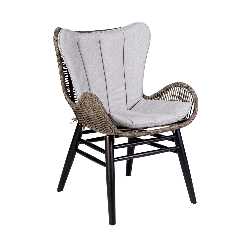 Sydney and Fanny 5 Piece Outdoor Patio Dining Set in Dark Eucalyptus Wood with Truffle Rope and Grey Cushions By Armen Living | Outdoor Dining Sets | Modishstore - 3