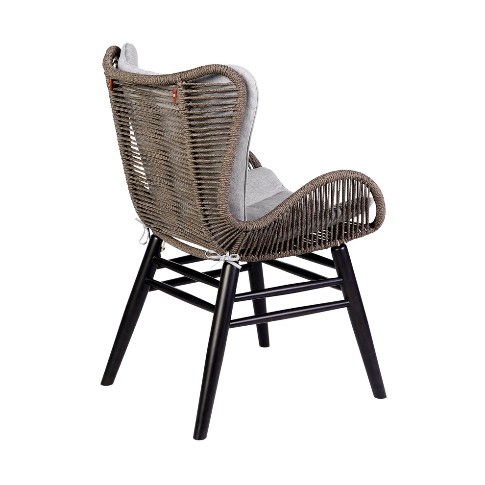 Sydney and Fanny 5 Piece Outdoor Patio Dining Set in Dark Eucalyptus Wood with Truffle Rope and Grey Cushions By Armen Living | Outdoor Dining Sets | Modishstore - 4