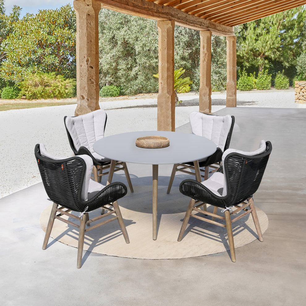 Fanny Outdoor Patio Dining Chair in Light Eucalyptus Wood and Charcoal Rope By Armen Living | Outdoor Chairs | Modishstore - 3