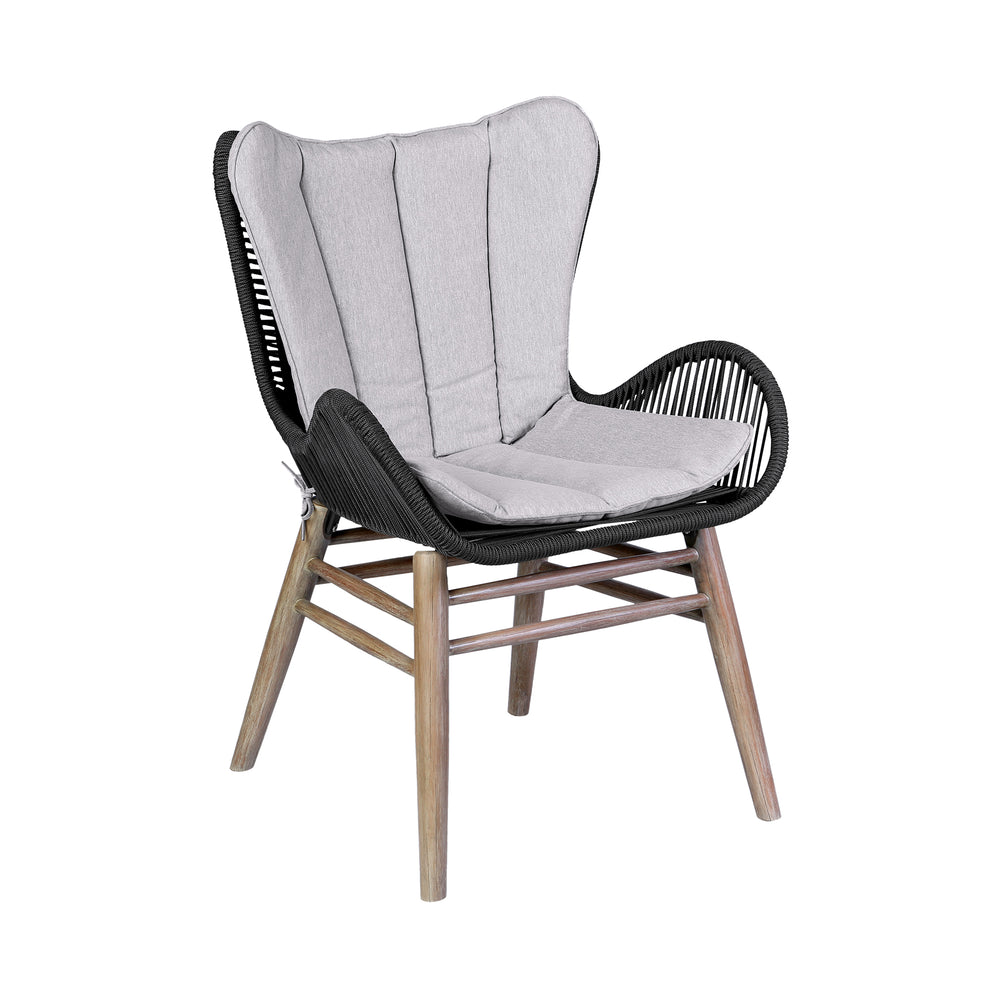 Sydney and Fanny 5 Piece Outdoor Patio Dining Set in Light Eucalyptus Wood with Charcoal Rope and Grey Cushions By Armen Living | Outdoor Dining Sets | Modishstore - 3