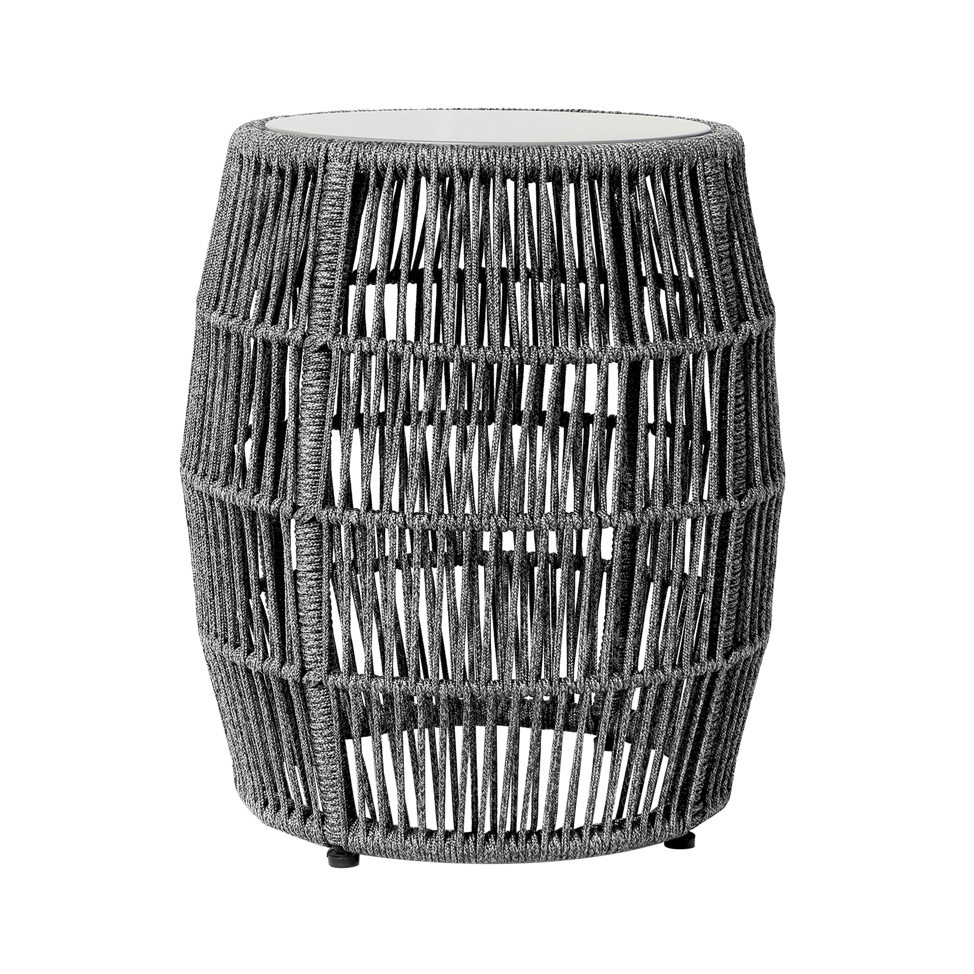 Emory Indoor Outdoor Garden Stool End Table in Grey Rope and Grey Stone By Armen Living | End Tables | Modishstore - 2