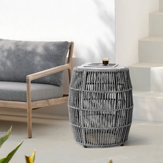 Emory Indoor Outdoor Garden Stool End Table in Grey Rope and Grey Stone By Armen Living | End Tables | Modishstore