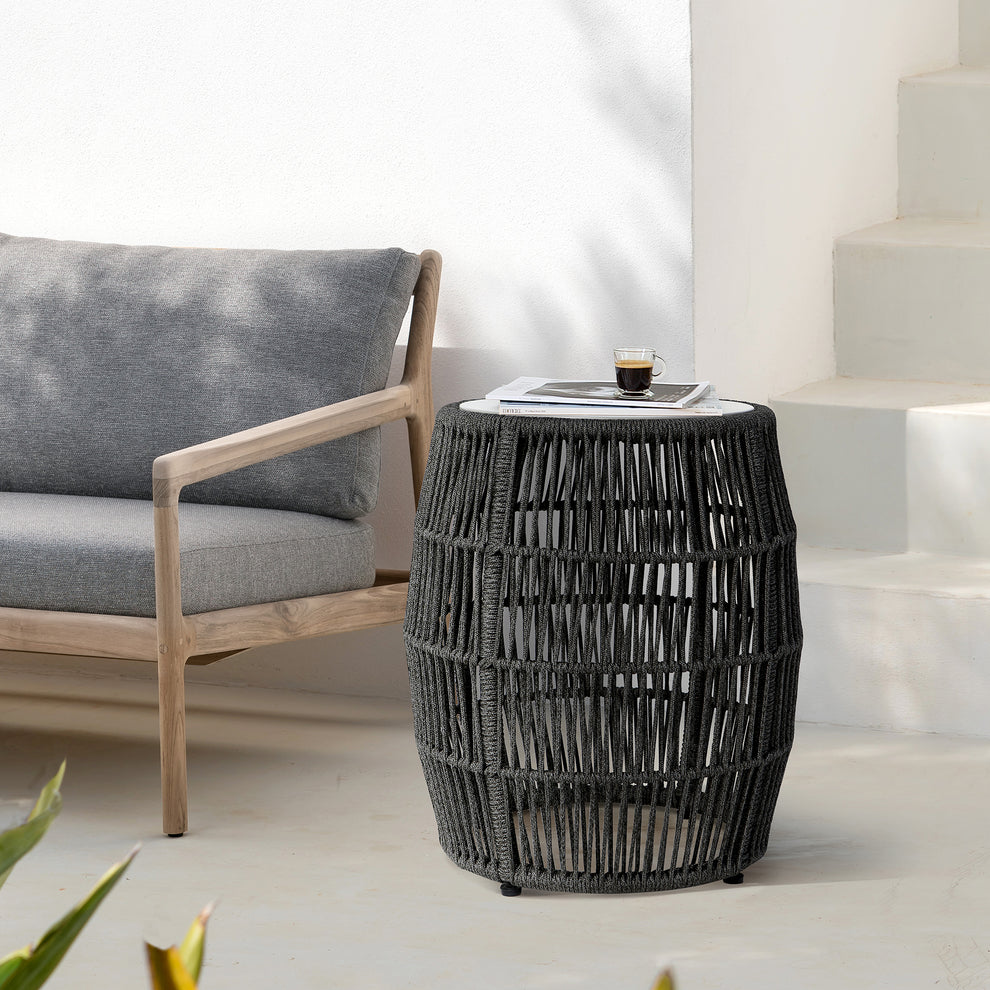 Emory Indoor Outdoor Garden Stool End Table in Grey Rope and Grey Stone By Armen Living | End Tables | Modishstore - 8