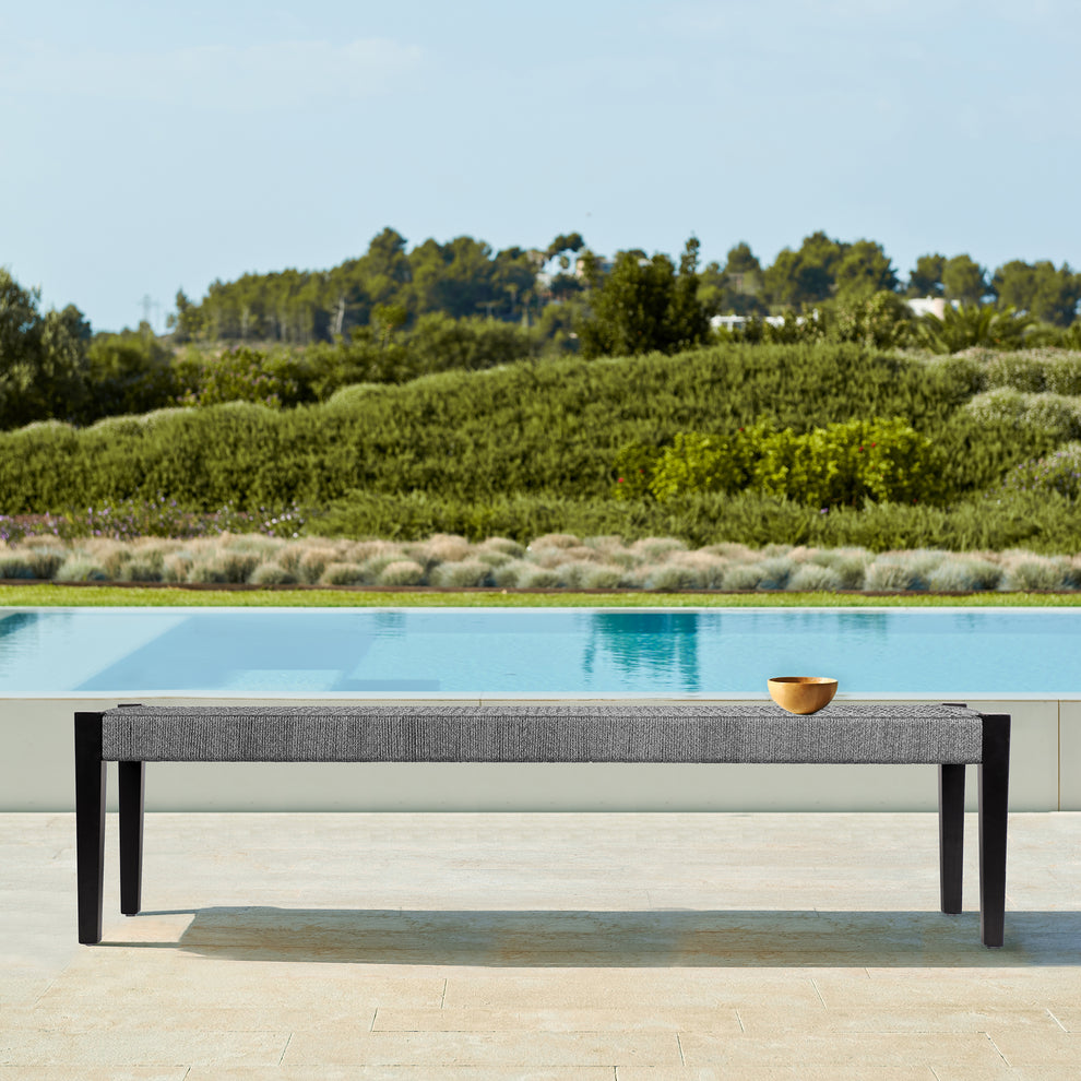 Camino Indoor Outdoor Dining Bench in Eucalyptus Wood and Grey Rope By Armen Living | Outdoor Stools & Benches | Modishstore