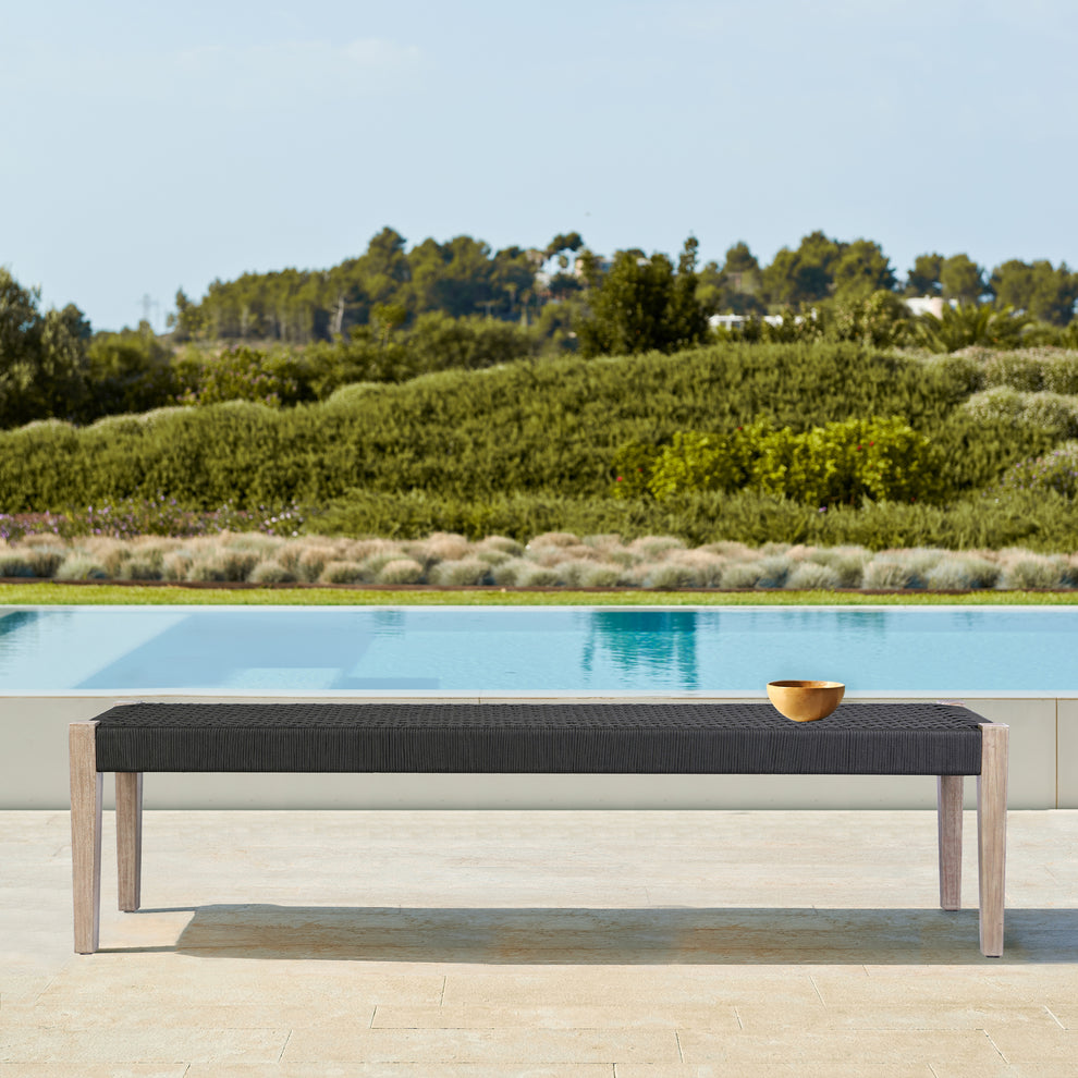 Camino Indoor Outdoor Dining Bench in Eucalyptus Wood and Grey Rope By Armen Living | Outdoor Stools & Benches | Modishstore - 9