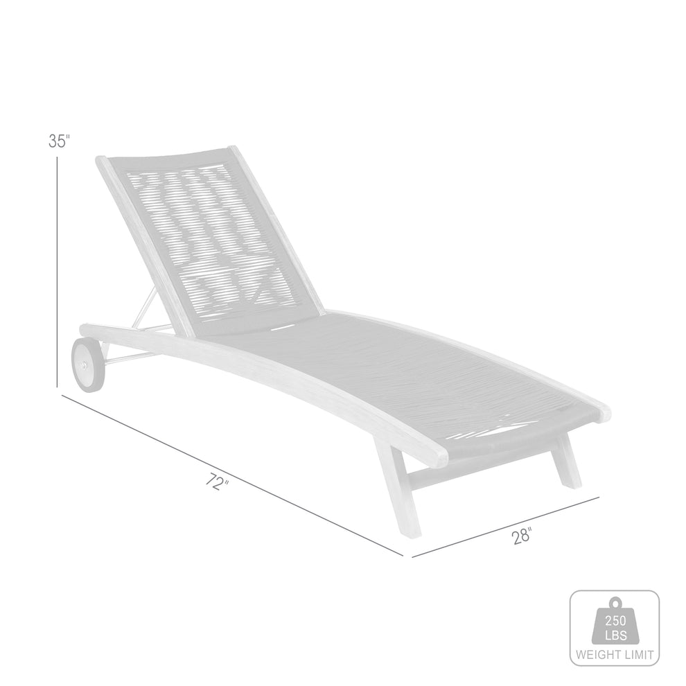 Chateau Outdoor Patio Adjustable Chaise Lounge Chair in Eucalyptus Wood and Grey Rope By Armen Living | Outdoor Chaise Lounges | Modishstore - 9