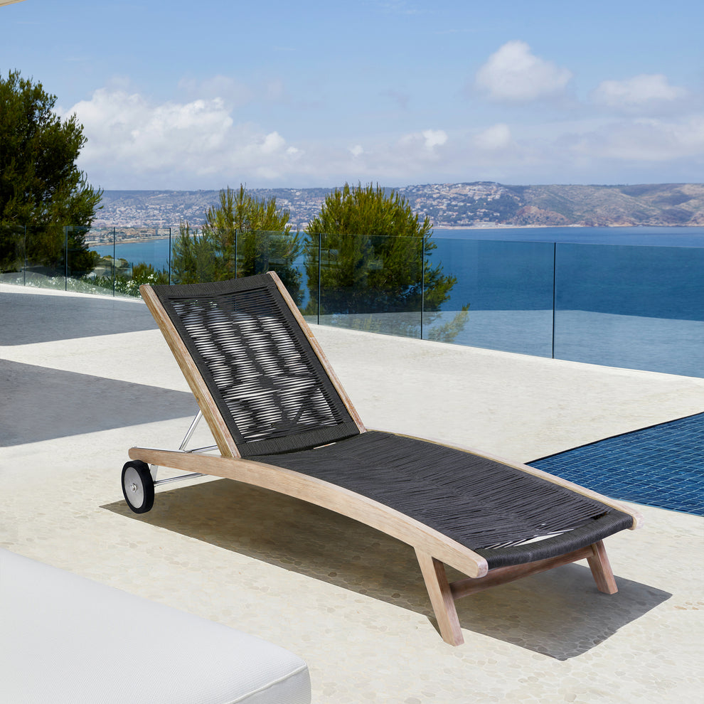 Chateau Outdoor Patio Adjustable Chaise Lounge Chair in Eucalyptus Wood and Grey Rope By Armen Living | Outdoor Chaise Lounges | Modishstore - 11