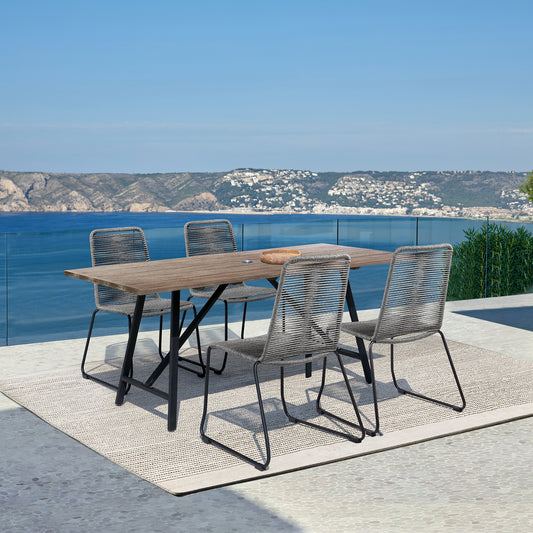 Koala and Shasta 5 Piece Outdoor Patio Dining Set in Light Eucalyptus Wood and Grey Rope By Armen Living | Outdoor Dining Sets | Modishstore