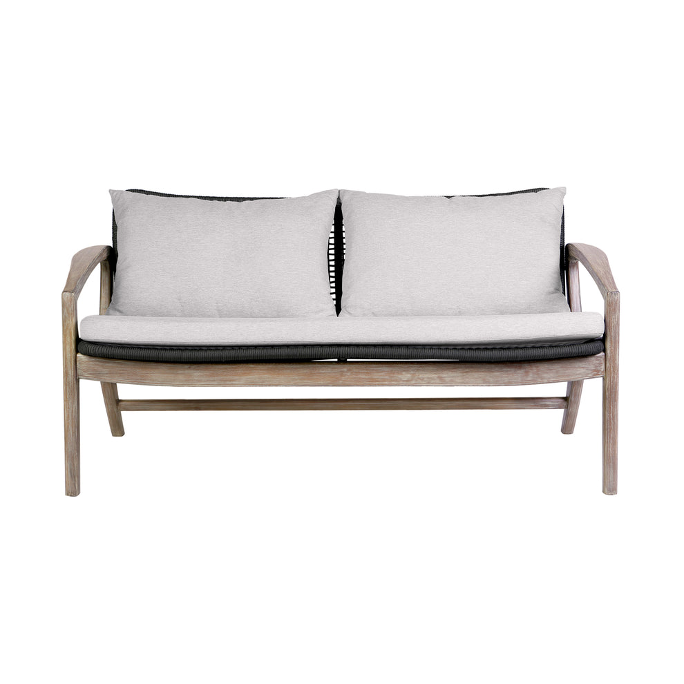 Brighton 4 Piece Outdoor Patio Seating Set in Light Eucalyptus Wood with Charocal Rope and White Cushions By Armen Living | Outdoor Sofas, Loveseats & Sectionals | Modishstore - 3