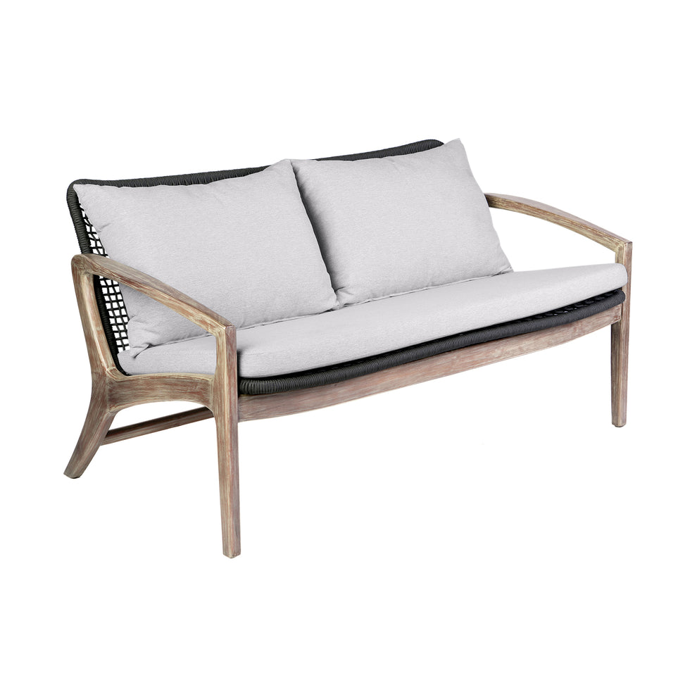Brighton 4 Piece Outdoor Patio Seating Set in Light Eucalyptus Wood with Charocal Rope and White Cushions By Armen Living | Outdoor Sofas, Loveseats & Sectionals | Modishstore - 4